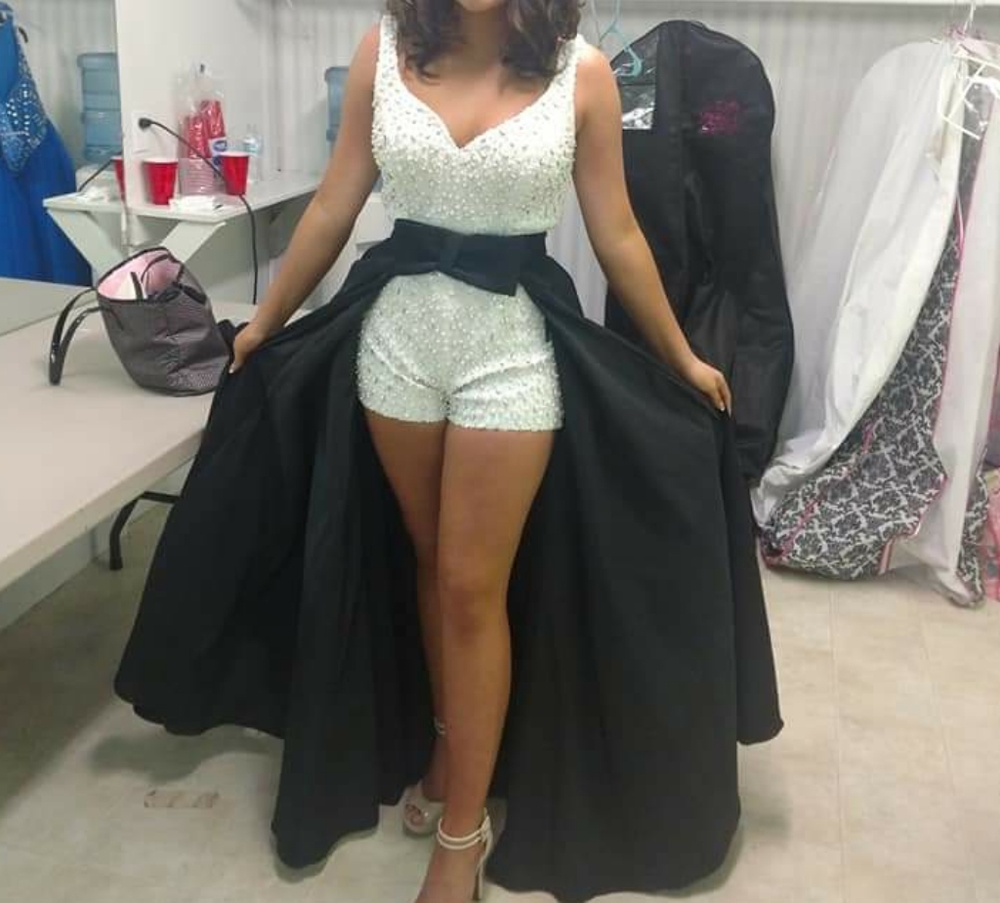Mac Duggal Romper with overskirt